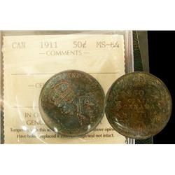 1911 50¢ ICCS MS-64 attractive toning over full underlying l