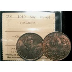 1919 50¢ ICCS MS64. A lovely example