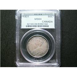 1931 50¢ PCGS MS64. Superbly toning over full underlying lus