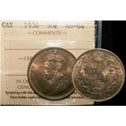 1936 50¢ ICCS MS64. Superb eye appeal!