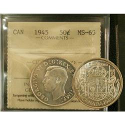 1945 50¢ ICCS MS-65 Light tone. Excellent strike with clean 