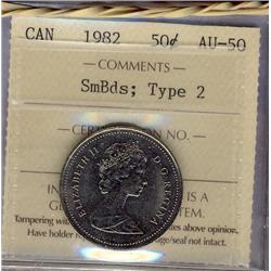 1982 50¢ SmBds Type 2 ICCS AU50.  Lot of 3 coins.