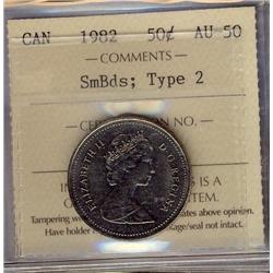 1982 50¢ SmBds Type 2 ICCS AU50.  Lot of 3 coins.