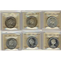 1966(4) and 1967(2) $1 ICCS MS64.  Lot of 6 coins.