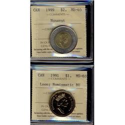 1991 $1 Loon ICCS MS66 Numismatic BU