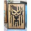 Image 1 : Woodline Designs American Flag / Deer Skull Wood Wall Art, 36"x24"