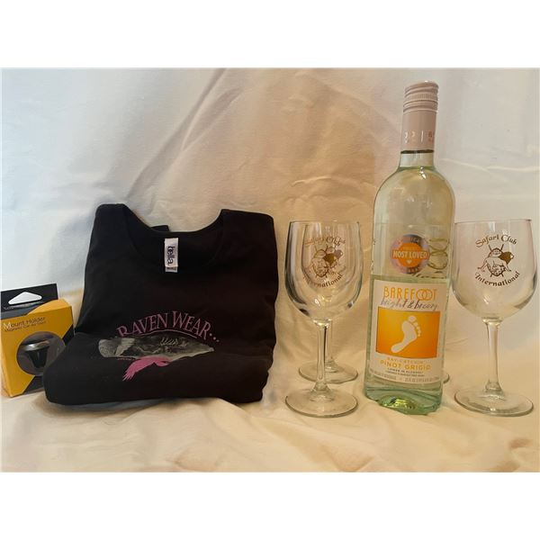 Raven Wear L. Sleeve Women's Shirt (Size M), Cell Phone Car Mount, & SCI Wine Glass / Wine Combo