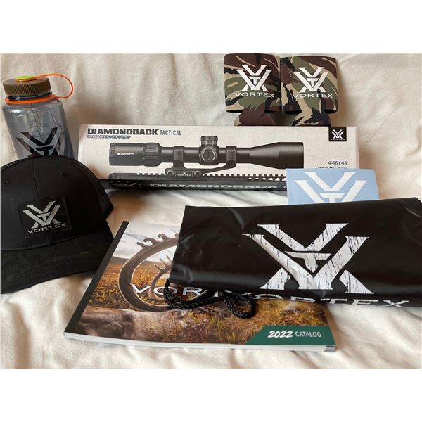 Vortex DiamondBack 4-16X44 Tactical Rifle Scope w/ Vortex Water Bottle, Cozies, Decal, and Carry Bag