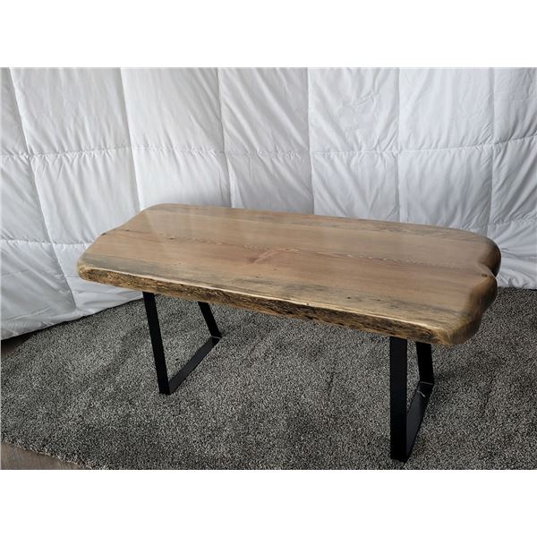 Handmade Modern Rustic Coffee Table/Bench, Solid Pine Top, Semi-Gloss Finish w/ Modern Steel Legs