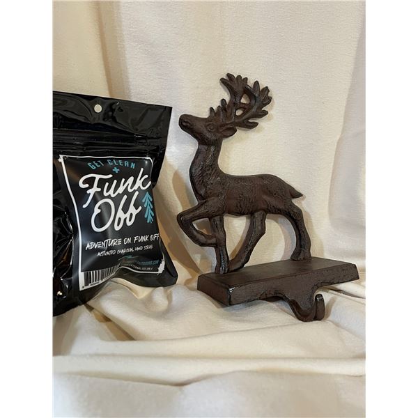 Metal "Deer" Stocking Hanger & Funk Off Hand Scrub Combo