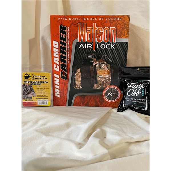 Watson Mini Camo Carrier, Outdoor Connections Binocular/Camera Harness, & Funk Off Combo