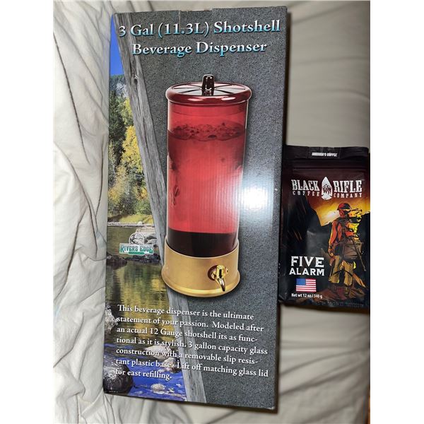 3-Gallon Shot Shell Beverage Cooler/Dispenser & Black River Five Alarm Coffee Combo