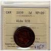 Image 1 : 1859 1¢ Wide 9/8 ICCS VF20  
