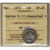 Image 1 : 1871 Narrow "O" 1 over 1 variety; Repunched 8 10¢ ICCS EF-45