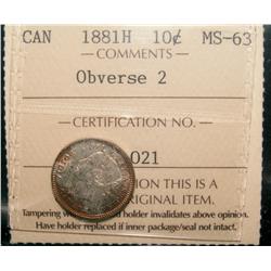 1881H 10¢ Obv 2, ICCS MS63.