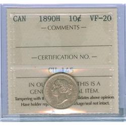 1890H  10¢  ICCS VF20 Brilliant!