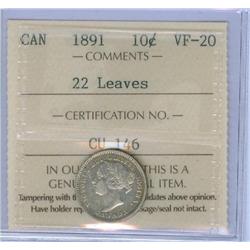 1891 22 Lvs.  10¢  ICCS VF20 Brilliant!