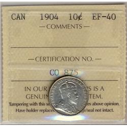 1904 10¢ ICCS EF40.  Well struck silver coin.