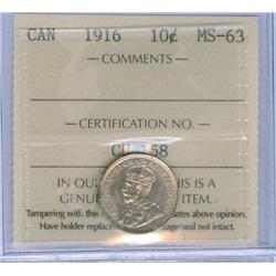 1916 10¢  ICCS MS63 Brilliant!