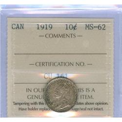 1919 10¢  ICCS MS62, lightly toned!