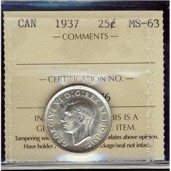 1937 25¢ ICCS MS63.
