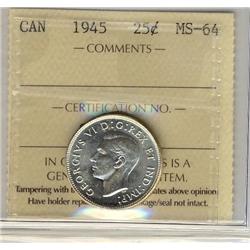 1945 25¢ ICCS MS64.