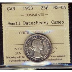 1953 25¢ Sml Date ICCS MS64 Heavy Cam.