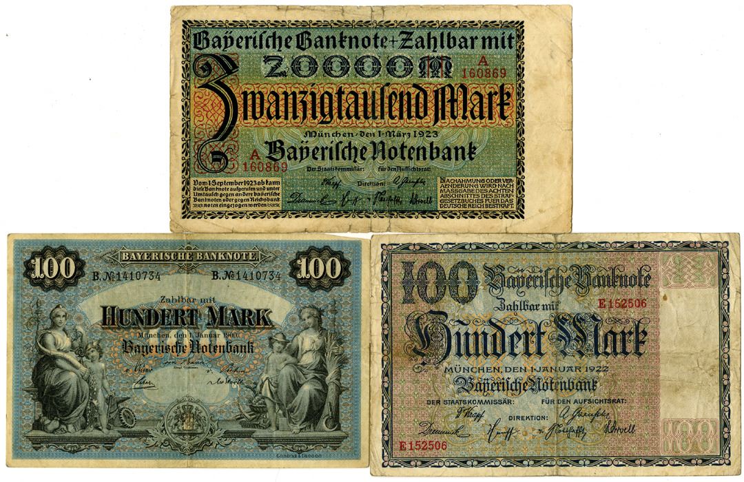 1900 Bank Note Bavarian Note Issuing Bank. 1900. Issue Quartet of Banknotes.