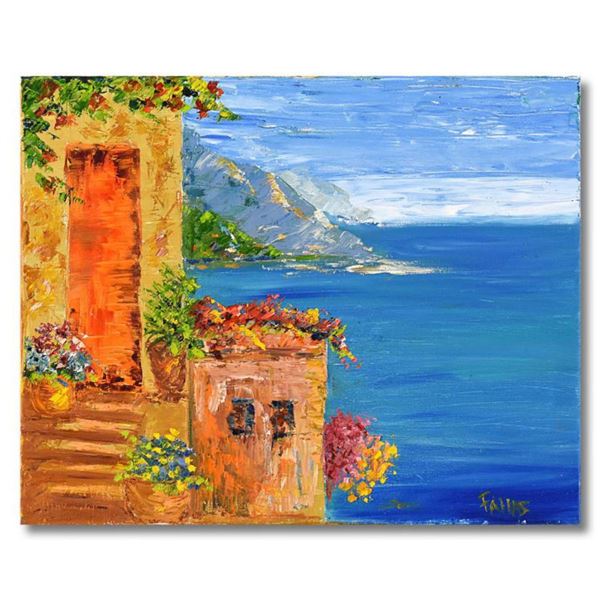 Elliot Fallas, "Summer Villa" Original Oil Painting on Canvas, Hand Signed with Letter of Authentici