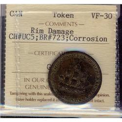 Breton #723, Charlton #UC5, graded ICCS VF-30 Rim Damage, Co