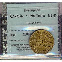 Breton #744, graded CCCS MS-63. L. Renaud, Ottawa, Good for 