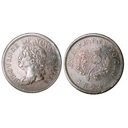 Breton # 868, CH NS-2A2, 1824 one penny token. Sharp AU.