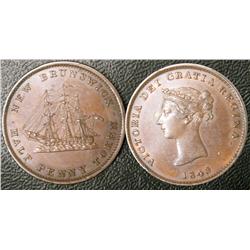 Breton #910, CH-NB-1A1 New Brunswick 1843 Half penny. AU, hi