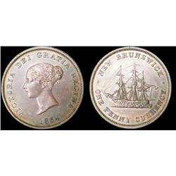 Breton #911, CH-NB-2B2 New Brunswick 1854 One penny. AU, hin