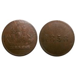 Breton #954, NF3A1 ICCS MS60. 1858 Anonymous half penny. Lus