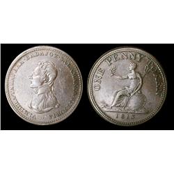 Breton # 984, CH-WE-12  1813 One penny token, abt. EF