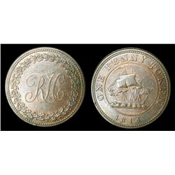 Breton # 989, CH-LC-52. 1814 RH, One penny token EF