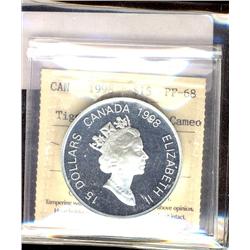 1998 $15 Tiger ICCS PF68 Ultra Hvy Cameo.