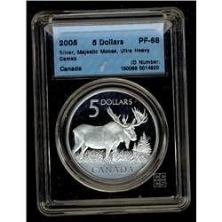 2005 $5 CCCS PF-68 Silver, Majestic Moose, Ultra Heavy Cameo