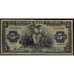 Barclay's Bank of Canada 1935 $5 #D146066 CH-30-12-02. Nice 