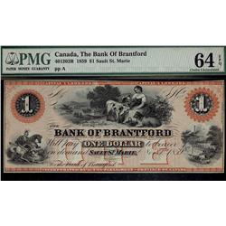 The Bank of Brantford 1859 $1 CH-40-12-02R PMG UNC64EPQ.