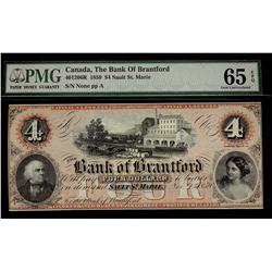 Bank of Brantford, 1859 $4 CH-40-12-06R. PMG UNC65EPQ.
