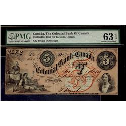 The Colonial Bank of Canada 1859 $5 #446 CH-130-10-04-10 PMG