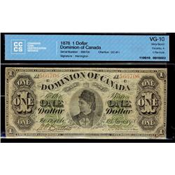 1878 $1 DC-8f-i #A566706 Toronto CCCS VG10.  W/ 1 pin hole.