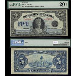 1924 $5 DC-27 #A021007 PMG VF20 Net. A very scarce Queen Mar
