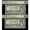 1954 $1 BC-29a #EA9240691/692 PMG Gem UNC66 EPQ.  Lot of 2 c