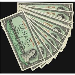 1954 $1 BC-37d, 14 consecutive notes C/I1417301 - 314. AU-UN