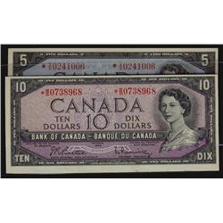 1954 $5 & $10 Replacment issues.  Lot of two notes including