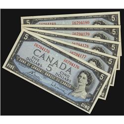 1954 $5 BC-39c, 5 consecutive notes T/X6794176 - 180.  AU-UN