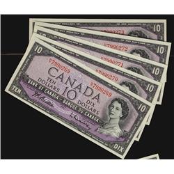 1954 $10 BC-40b.  Lot of 5 consecutive notes all Original UN